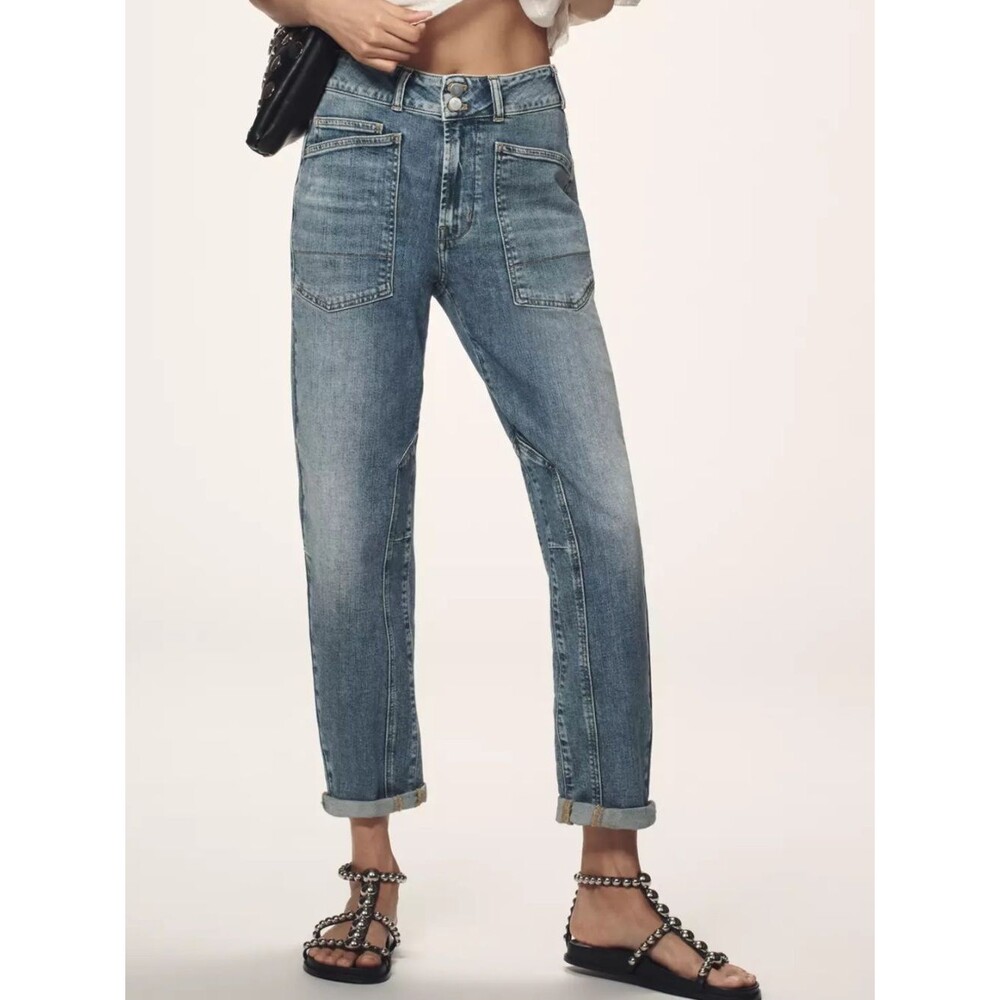 Pilcro Cropped Vintage Blue Patch Pocket Jeans